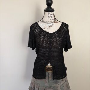 black crochet button up cardigan top | 90’s, y2k